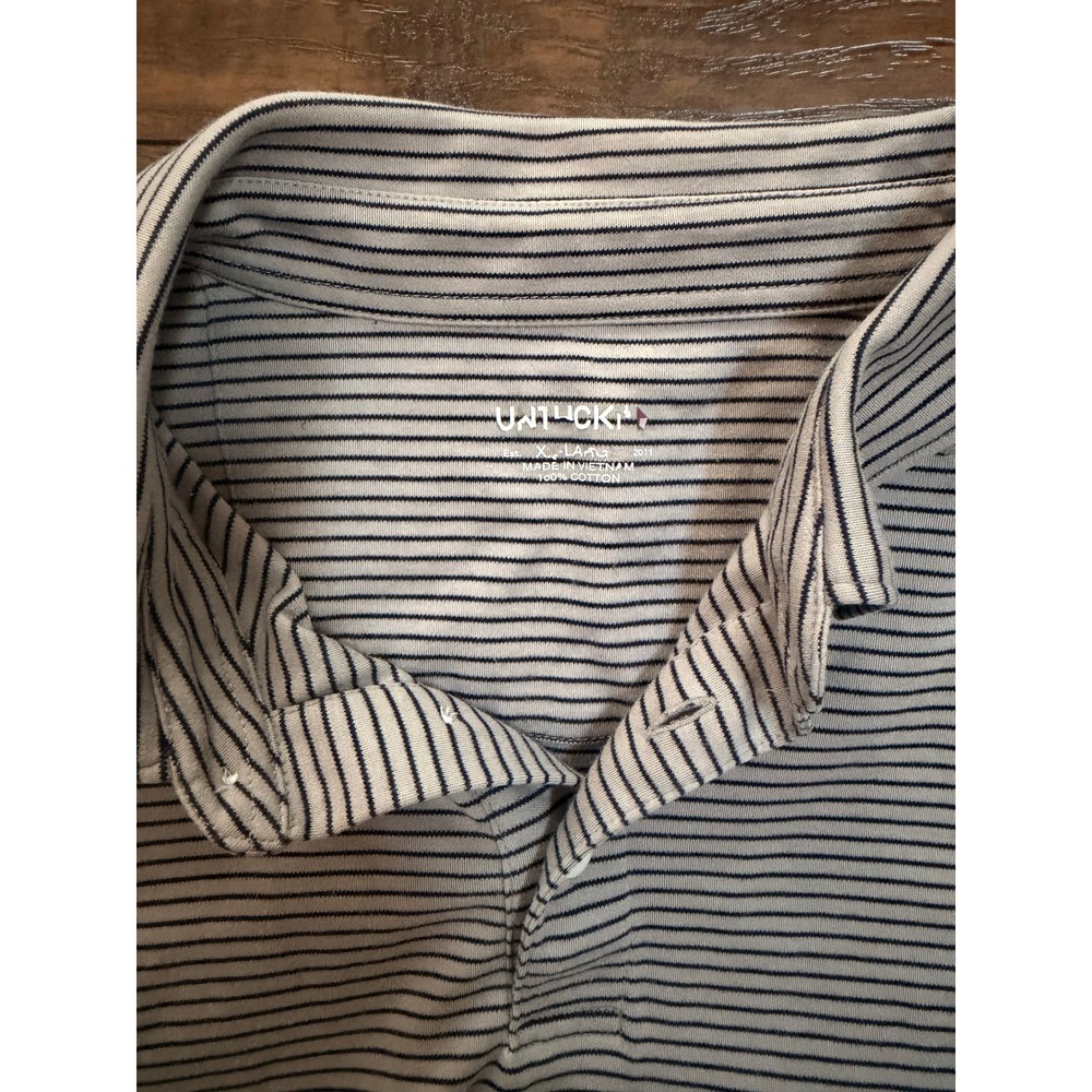 UNTUCKit‎ Mens XL Polo Shirt Short Sleeve Striped Cotton Tan Blue Casual - Picture 3 of 4